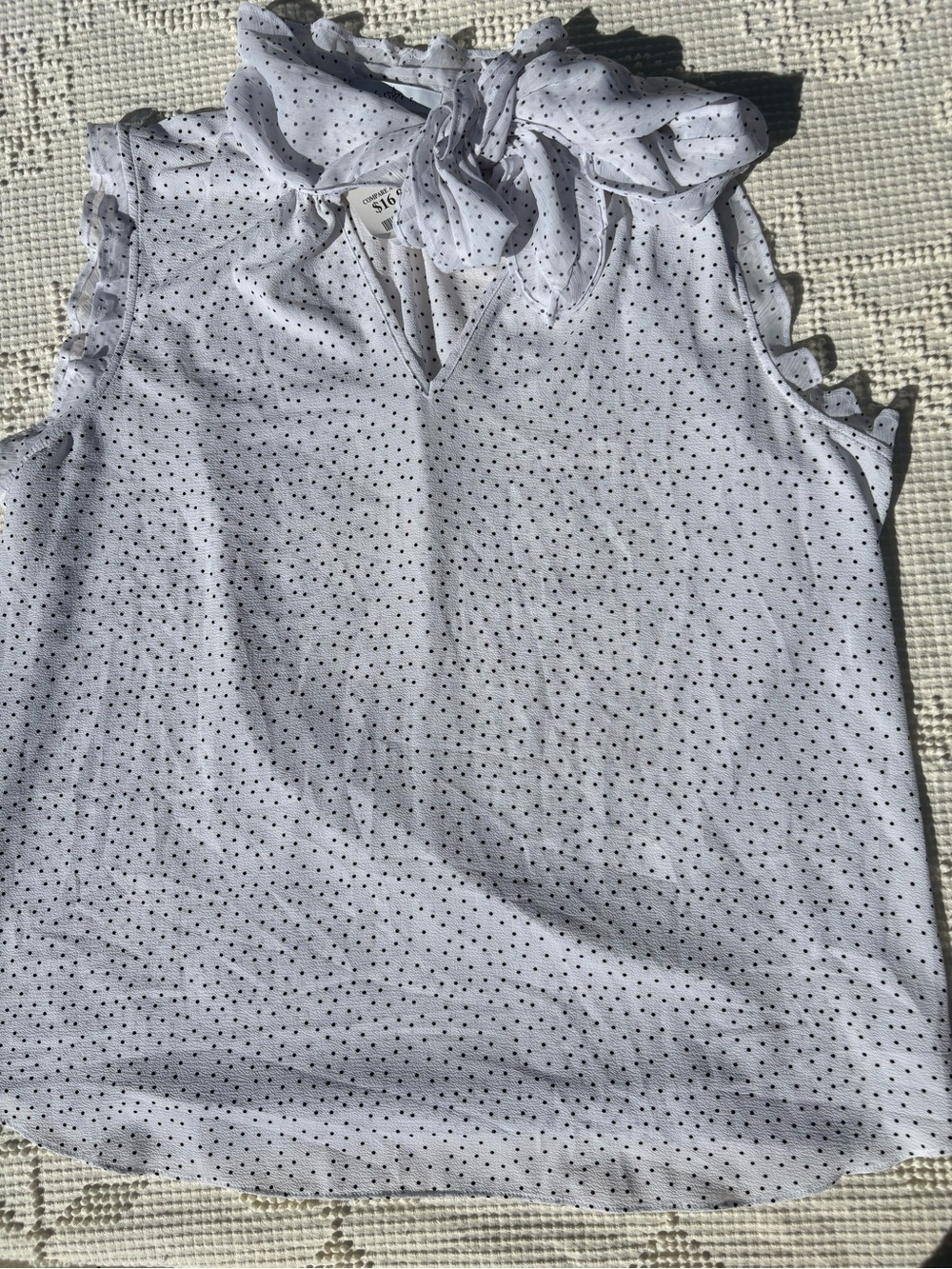 Women’s Fever White Polka Dot Tie-Neck Sleeveless Camisole- Size Large NWT